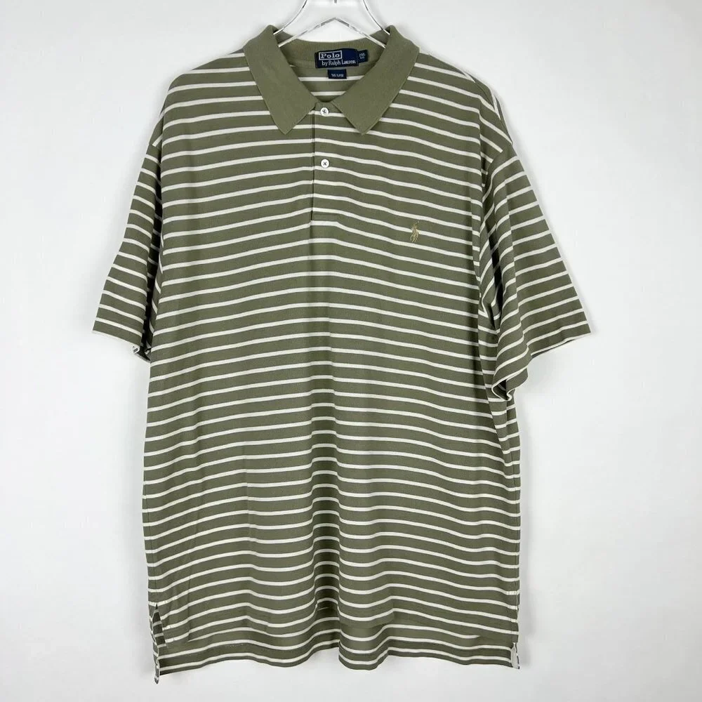 Polo Ralph Lauren Polo Shirt Men's 2XL Big Olive Green White Stripe